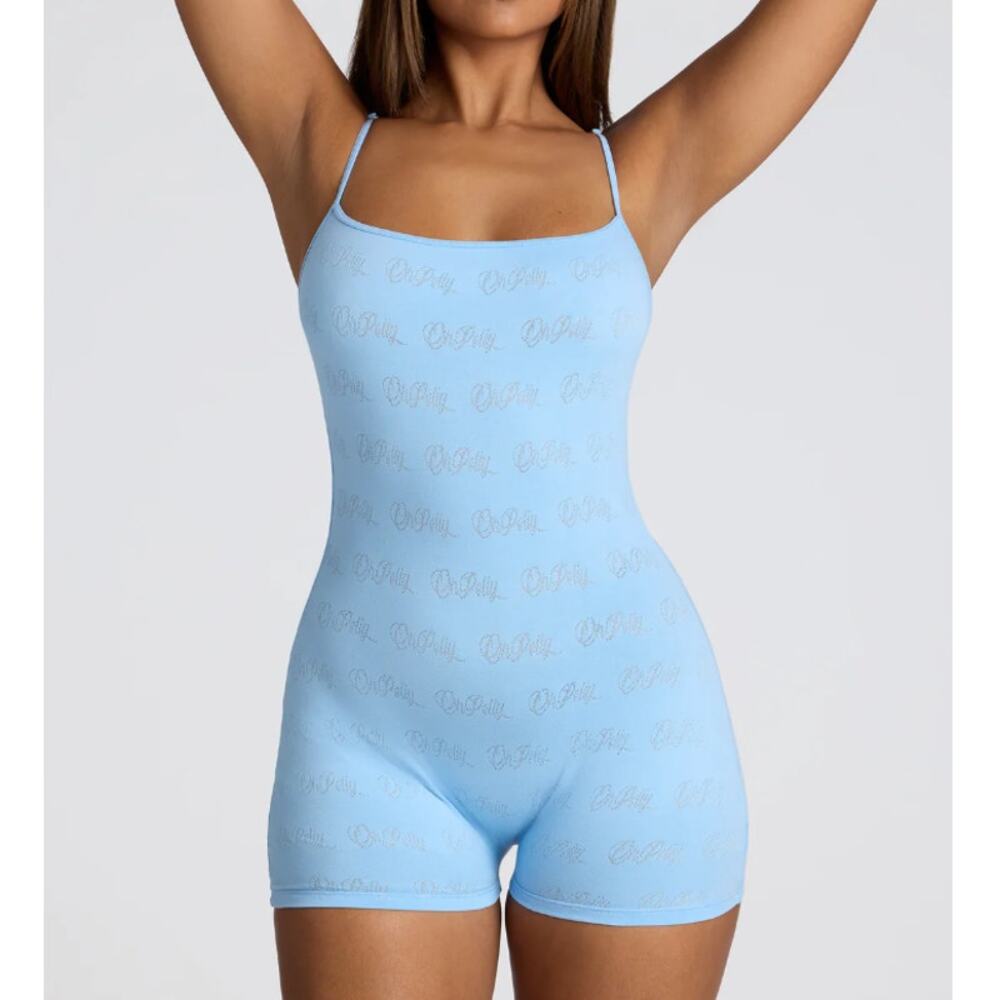 NWT Oh Polly Strappy Low Back Pointelle Romper in Baby Blue M